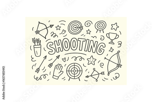 Cute doodle style illustration with large central word SHOOTING