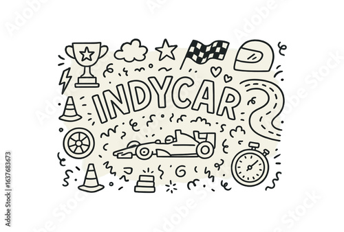 Cute doodle style illustration with large central word