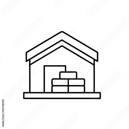 house storage icon, outline vector of residential building with storage box symbol for home inventory apps, moving services, and property management platforms