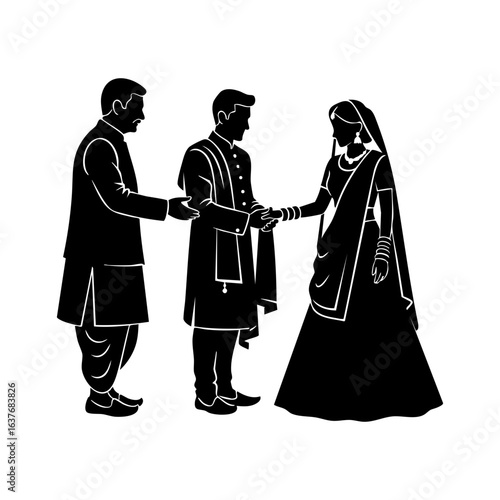 Bride’s father giving bride’s hand to groom