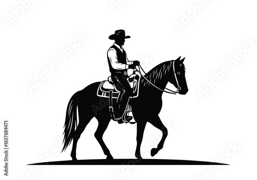 Cowboy silhouettes silhouette of a cowboy riding a horse, isolated on white background