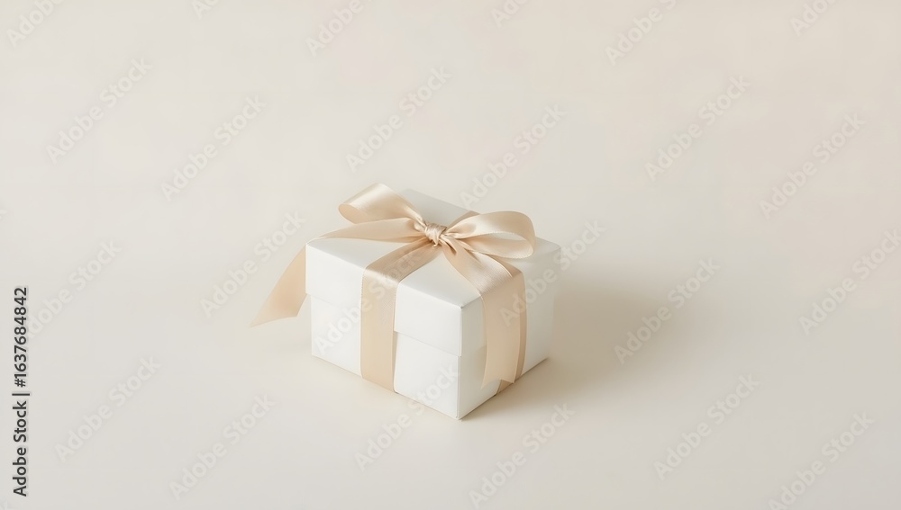 Fototapeta premium Elegant white gift box tied with a delicate gold ribbon