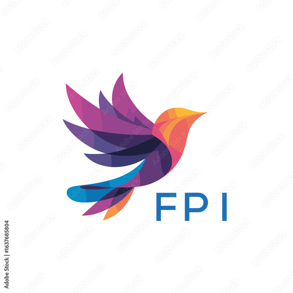 Obraz premium FPI “Colorful Abstract Bird Logo Design – FPI Later Logo, Modern Geometric Vector Illustration” 