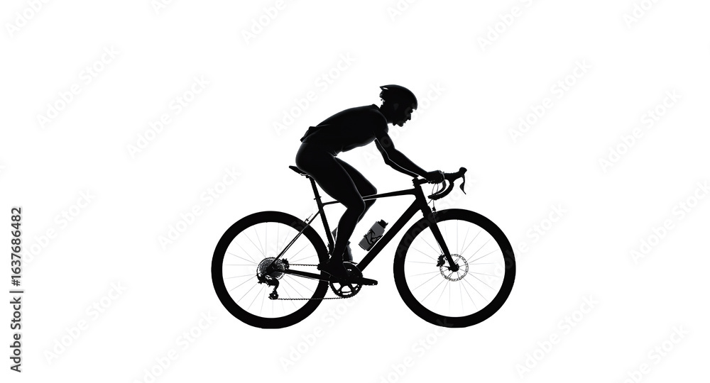 Fototapeta premium Silhouette of Cyclist Riding Road Bike Powerful Dynamic Cycling Image