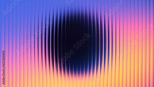 Vibrant gradient with ribbed fractal glass texture pattern and dark circular center. Dynamic abstract artwork perfect for modern banners, marketing visuals, creative backgrounds and artistic projects