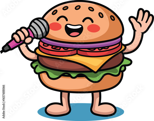 Wallpaper Mural Funny Cartoon Burger Singing with Microphone Vector Design, Transparent Background. Torontodigital.ca