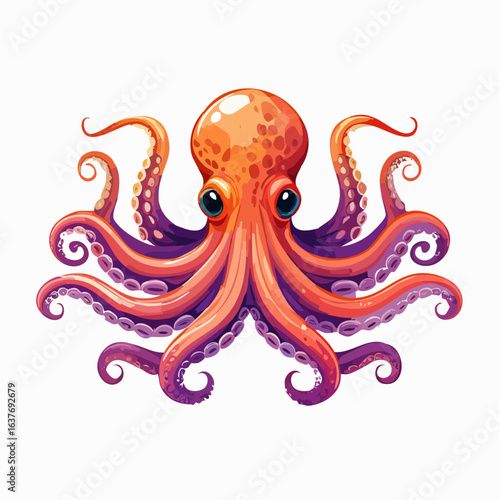 Vibrant Octopus Illustration: An enchanting, artistic illustration of a single octopus, showcasing its distinctive eight arms and expressive eyes. The vibrant.