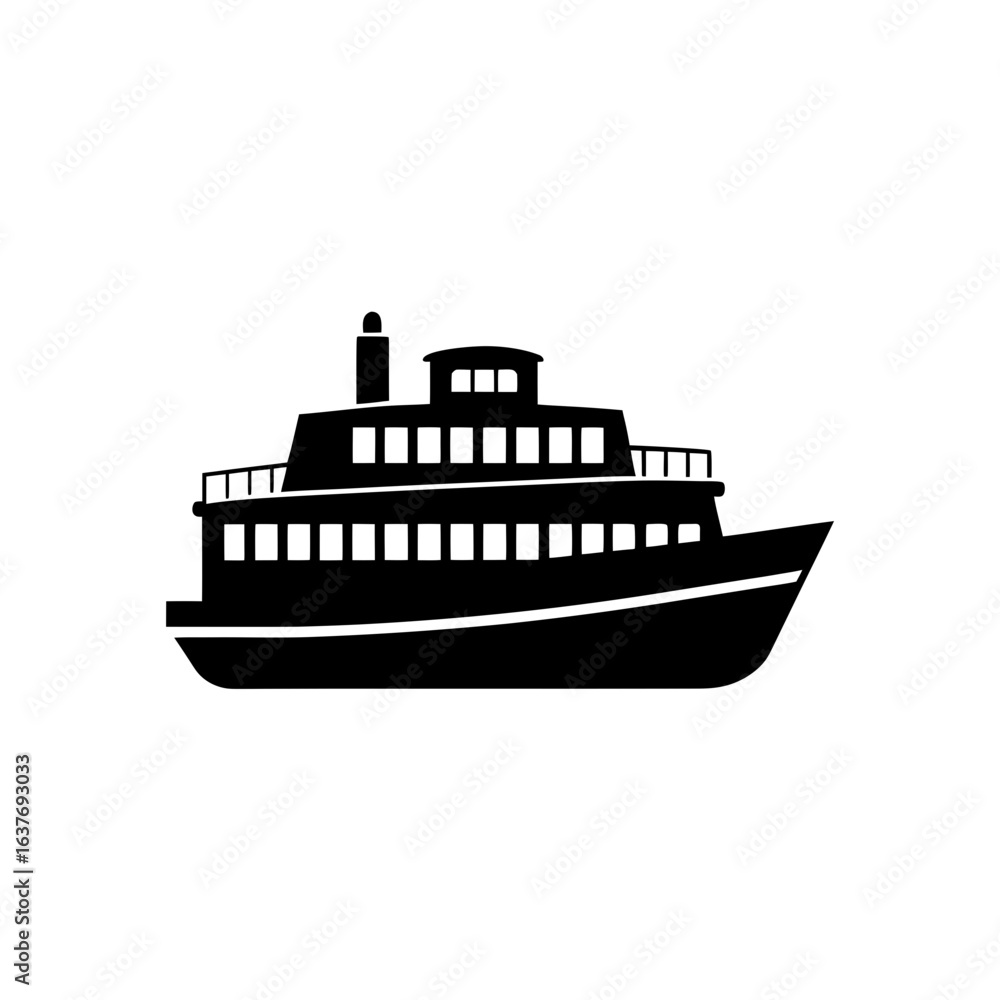 Fototapeta premium Ferry boat silhouette on transparent background