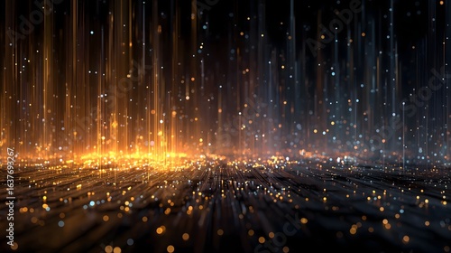 Wallpaper Mural Abstract Digital Art Glowing Orange And Gold Particles Falling On Dark Background Torontodigital.ca