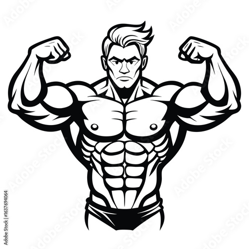 Bold Monochrome Bodybuilder Flexing Muscles Artwork Strength and Dedication Manifested Through Striking Visuals Of Masculinity And Power