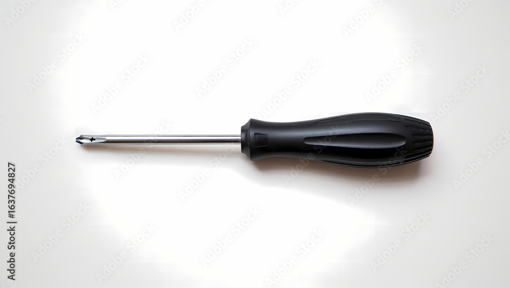 Fototapeta premium Flathead Screwdriver with a Black Ergonomic Handle on a White Background