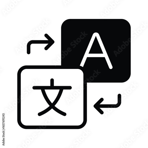 A premium glyph icon showing language learning