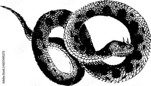 abstract illustration snake silhouette. Illustration of shape as an example of snake design. Diseño abstracto de serpiente en color blanco, negro, verde y guinda. PNG. VEXTOREN. JPG