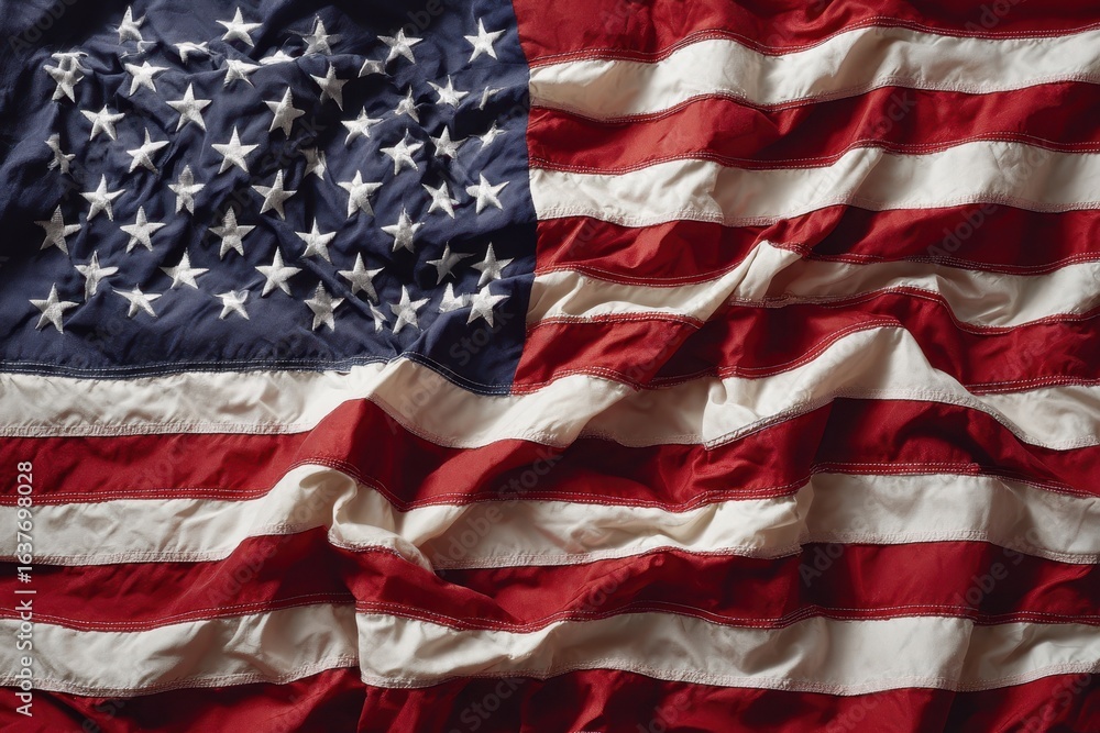 Obraz premium Stars and stripes unite as the American flag waves in the breeze, symbolizing patriotism and freedom in 2023