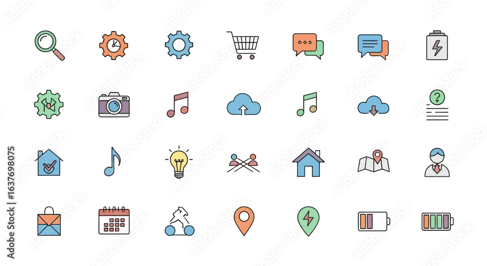 Fototapeta premium Flat long shadow style icon set concept. A vector collection of modern universal symbols for website and application user interface design.