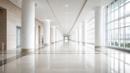 Wallpaper Mural Bright Modern Lobby Interior with White Columns and Large Windows Providing Natural Light Torontodigital.ca