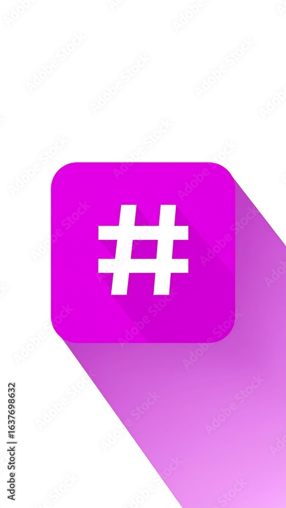 Obraz premium Purple square button with hashtag, long shadow