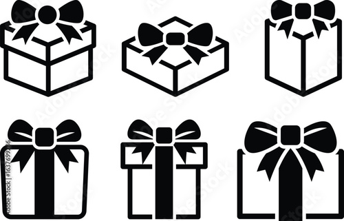 black various gift, box, present, surprise, christmas gift icon outline silhouette for graphic resources.Gift Box with ribbon, black gift box silhouette icon vector illustration white background