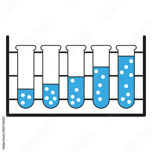 Test tube liquid set. Laboratory experiment Vector. Chemical research illustration. Bubbles science element.