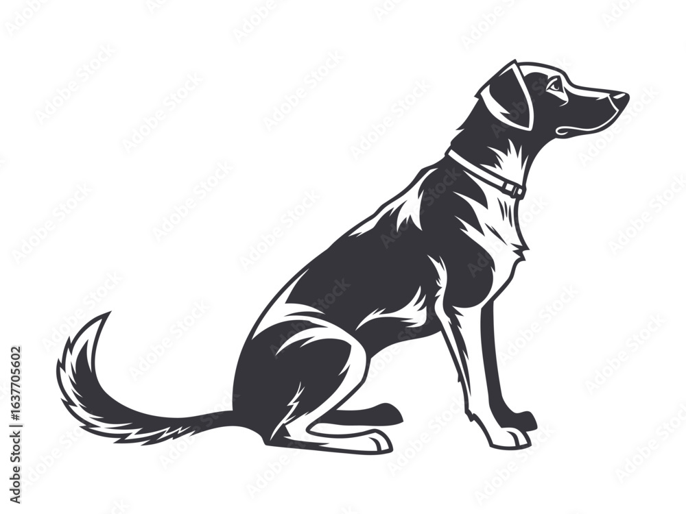 Obraz premium Sitting dog vector logo, side view. Labrador retriever silhouette