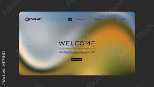 Modern website landing page with blurred abstract background welcomes visitors to explore more content
