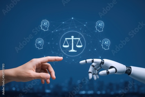 Wallpaper Mural Artificial Intelligence in Law: Human and Robot Hands Representing the Intersection of AI and Justice Torontodigital.ca