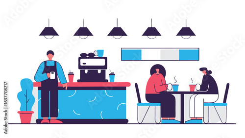 Flat Design Vector of a Coffee Shop Interior