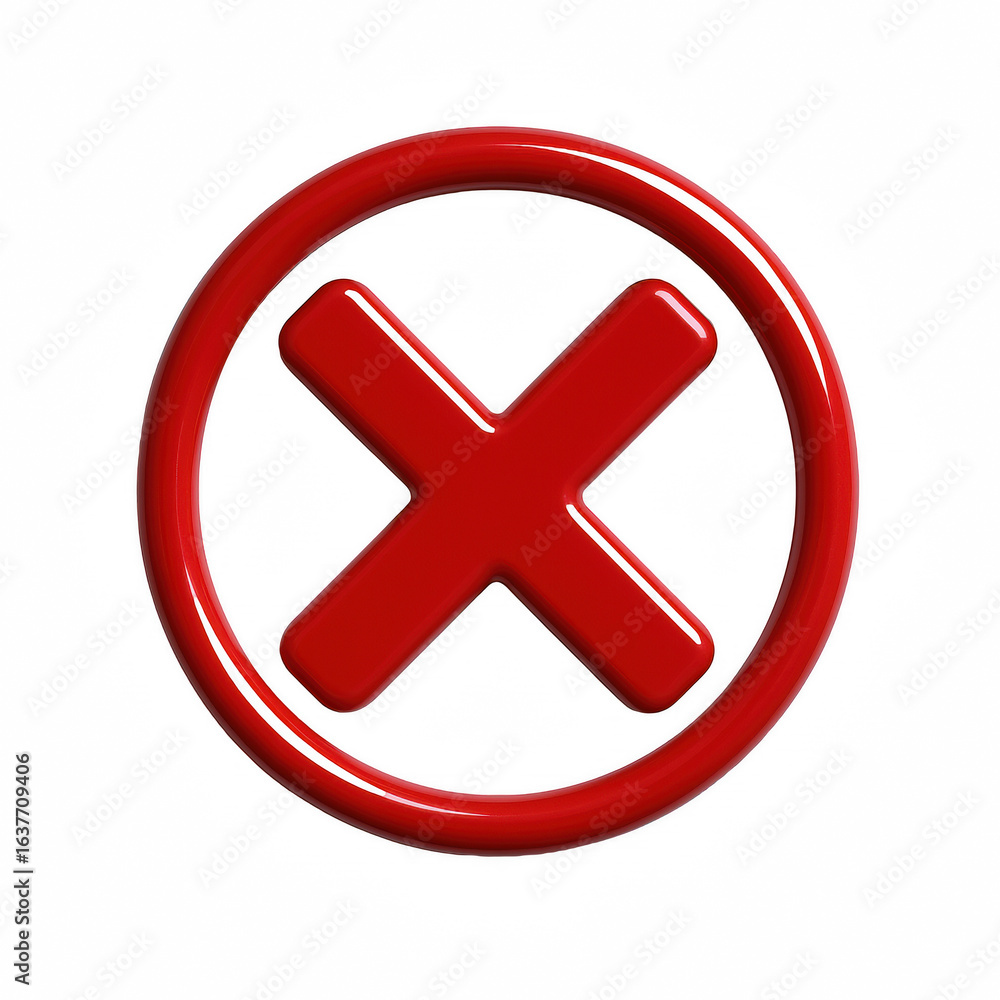 Obraz premium Glossy Red 'X' Mark Symbol Inside a Circular Frame, Indicating Rejection or Error