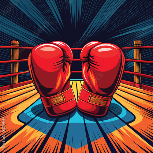 Cartoon design of a pair of red boxing gloves hanging on a wall