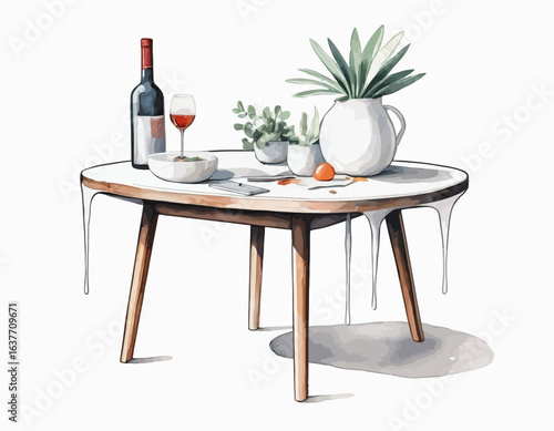 Beautiful Wooden Table vector with simple white background