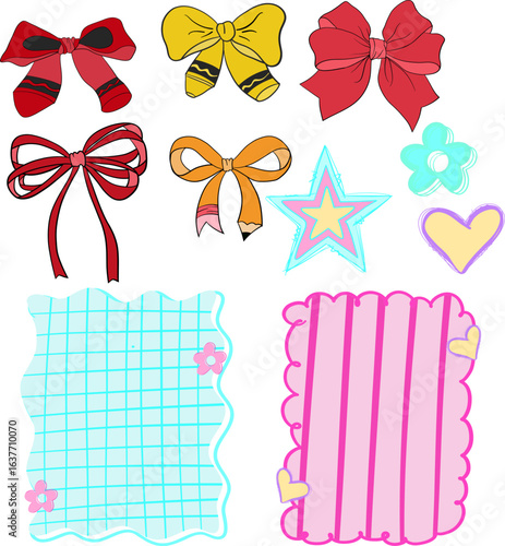 Preppy School Background Combo with Pencil Bows, Frames, and Shapes Art & Illustration