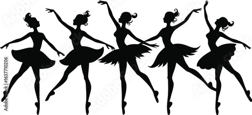 Vector illustrations of dancing ballerinas in graceful silhouettes