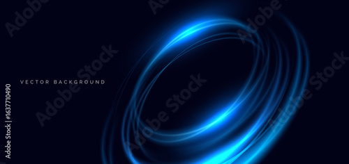 Blue circles glowing overpping on dark blue background. Speed motion moving movement concept.