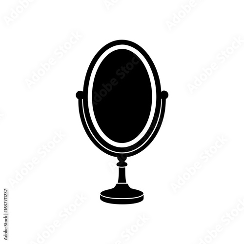 Standing oval mirror on transparent background silhouette