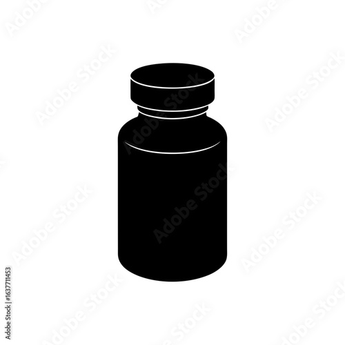 Black medicine bottle on transparent background silhouette