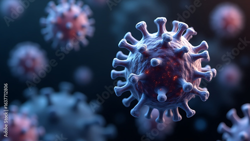 A detailed micrograph showing multiple herpes viruses, including herpes simplex virus, varicella zoster virus (chickenpox), and Epstein-Barr virus. 