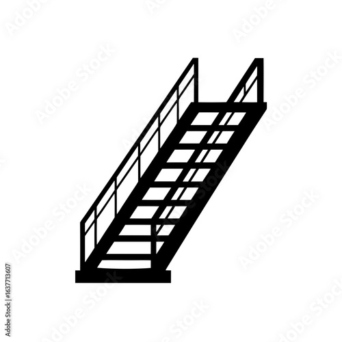 Staircase black metal on transparent background silhouette