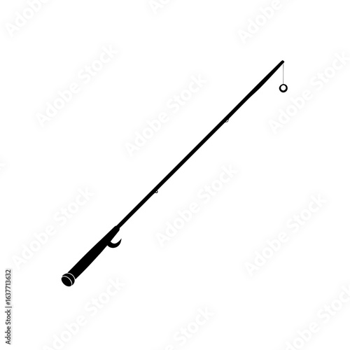 Silhouette fishing rod on transparent background