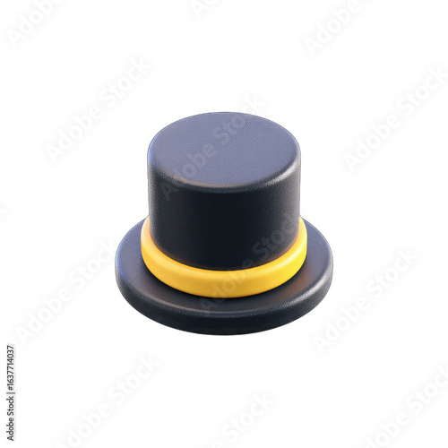 3D rendered top hat, dark gray cylinder, yellow band