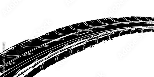 Tire tread marks, wheel textures, tire marks - car racing, motocross, drift, rally, off-road and others. Vector black isolated texture in grunge style with splashes.