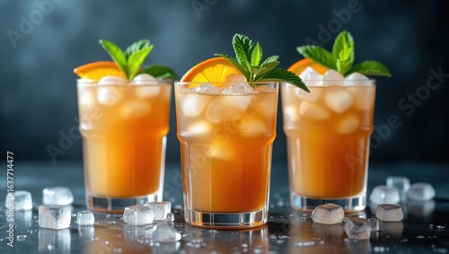 Wallpaper Mural Three refreshing orange cocktails with mint and orange slices Torontodigital.ca