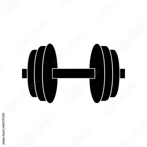 A black dumbbell icon on transparent background silhouette