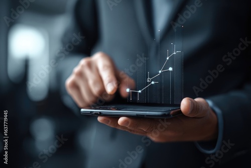 Wallpaper Mural Businessman interacting with a tablet displaying a growing graph Torontodigital.ca