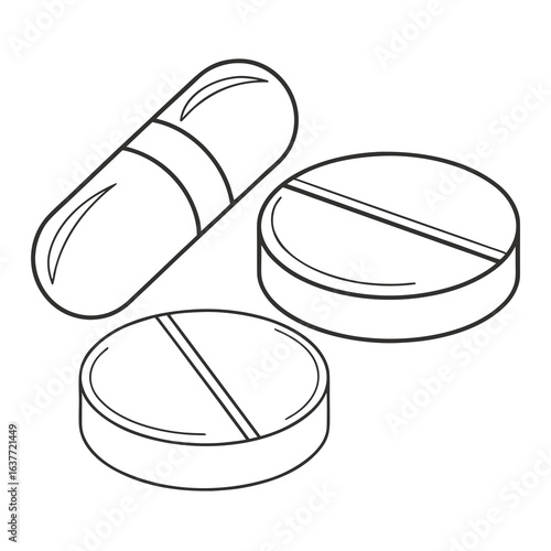 Line Art of Pills and Capsules in Minimal Style