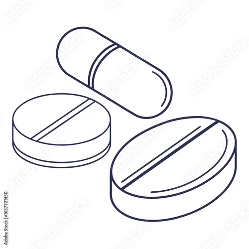 Line Art of Pills and Capsules in Minimal Style