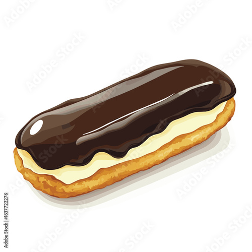 flat design of eclair pastry with chocolate glaze and custard inside vector illustration