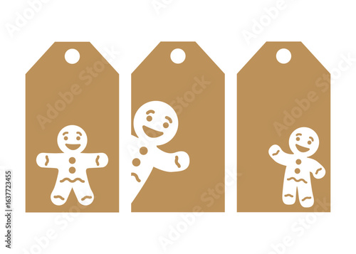 Set de etiquetas de precio con silueta de hombres de pan de jengibre en espacio negativo, para regalos de Navidad