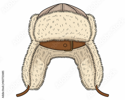 Illustration of a Fur Trapper Hat for Winter Warmth and Style A Classic Cold Weather Accessory Design