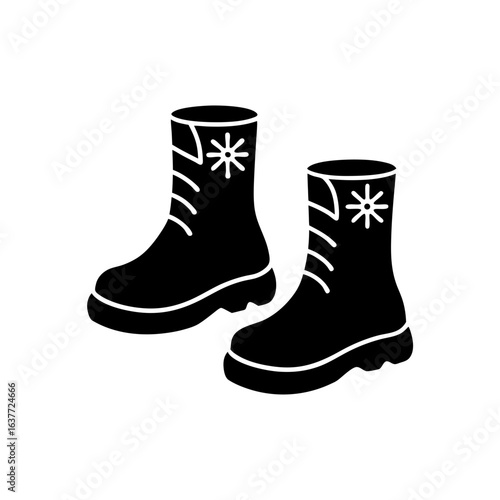 Pair of black boots on transparent background silhouette