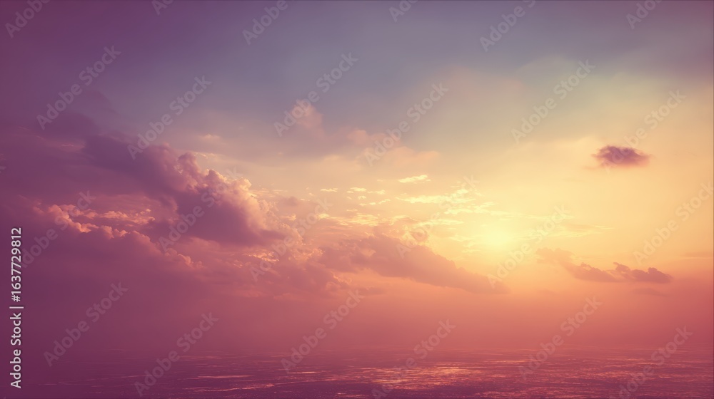 Fototapeta premium Dramatic Sunset Sky with Colorful Clouds, Atmospheric Landscape, and Golden Light Haze in Horizontal Orientation